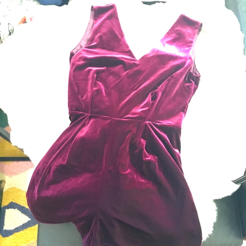 TOPSHOP TALL Maroon Purple Velvet and Lace Romper